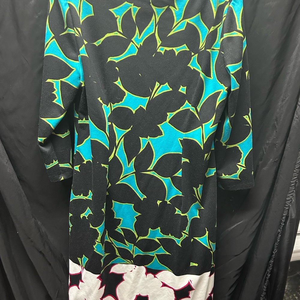 London Times Black Dress with Blue and Green Accents